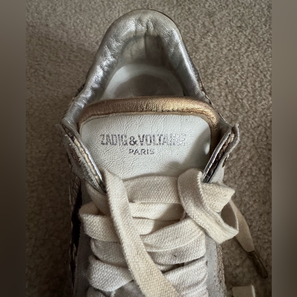 Zadig and Voltaire Vigna Leather Snakeskin Print Metallic Low Top Women Size 6 - Picture 14 of 16